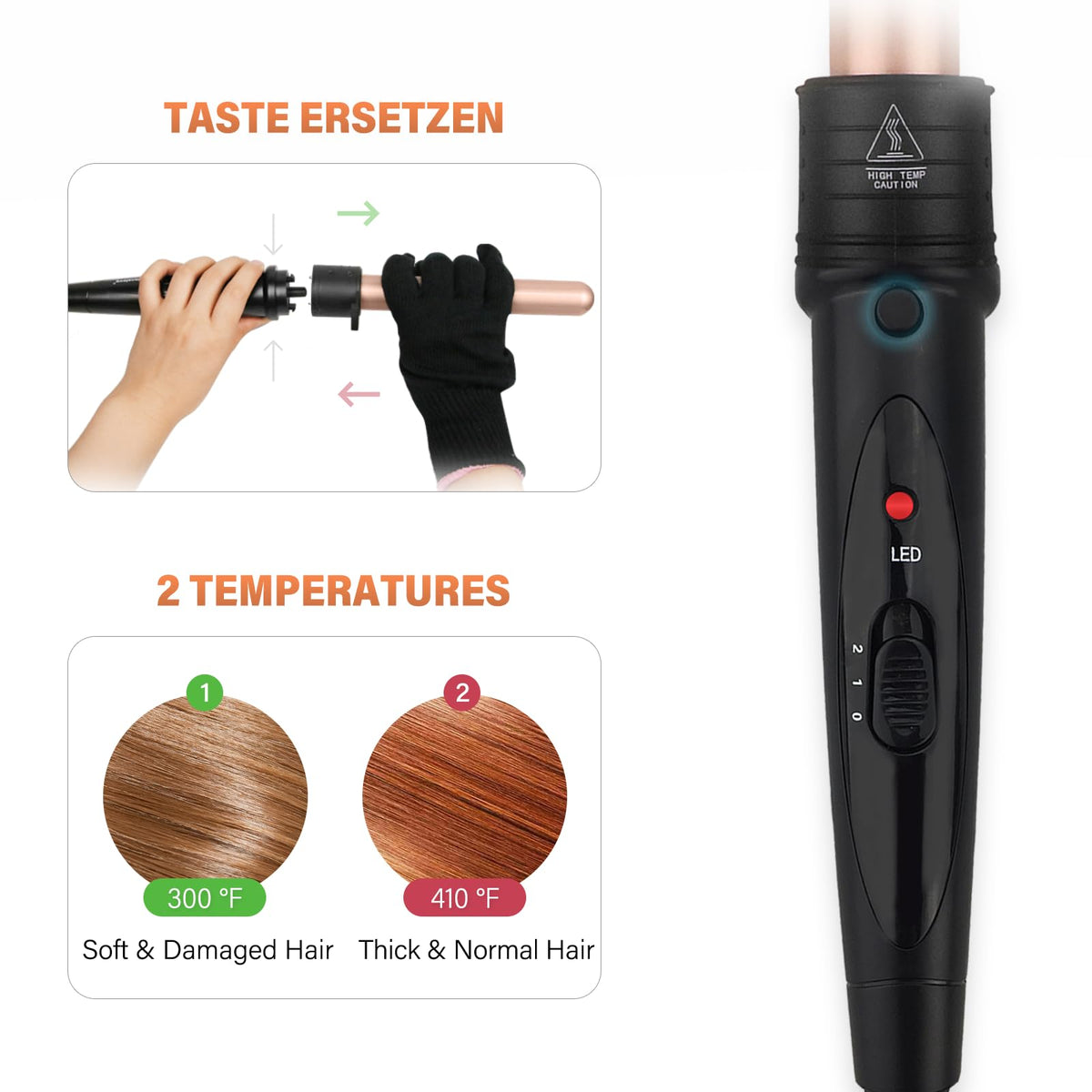 Janelove curler with 300F-410F settings for different hair textures