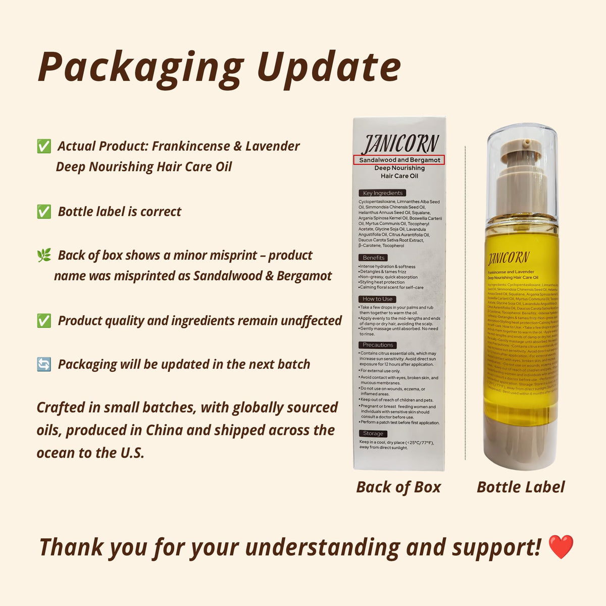 JANICORN Leave-In Hair Oil scent of frankincense and lavender for calming rituals