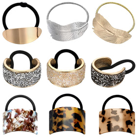 Janinka 9-pack metal leaf hair band set adds subtle shine for elegant updos.