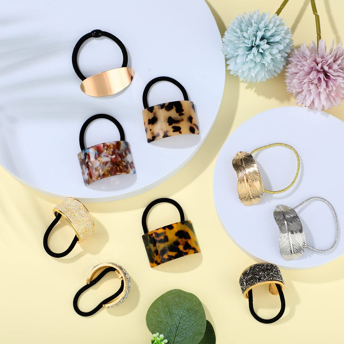 Janinka tortoise-shell ponytail cuffs bring vintage charm to any look.