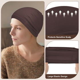 Janmercy bamboo wig cap worn by woman for comfort.