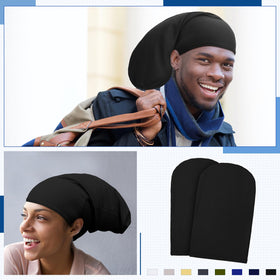 Janmercy dreadlock cap worn during sleep, smooth fabric helps hair stay organized.