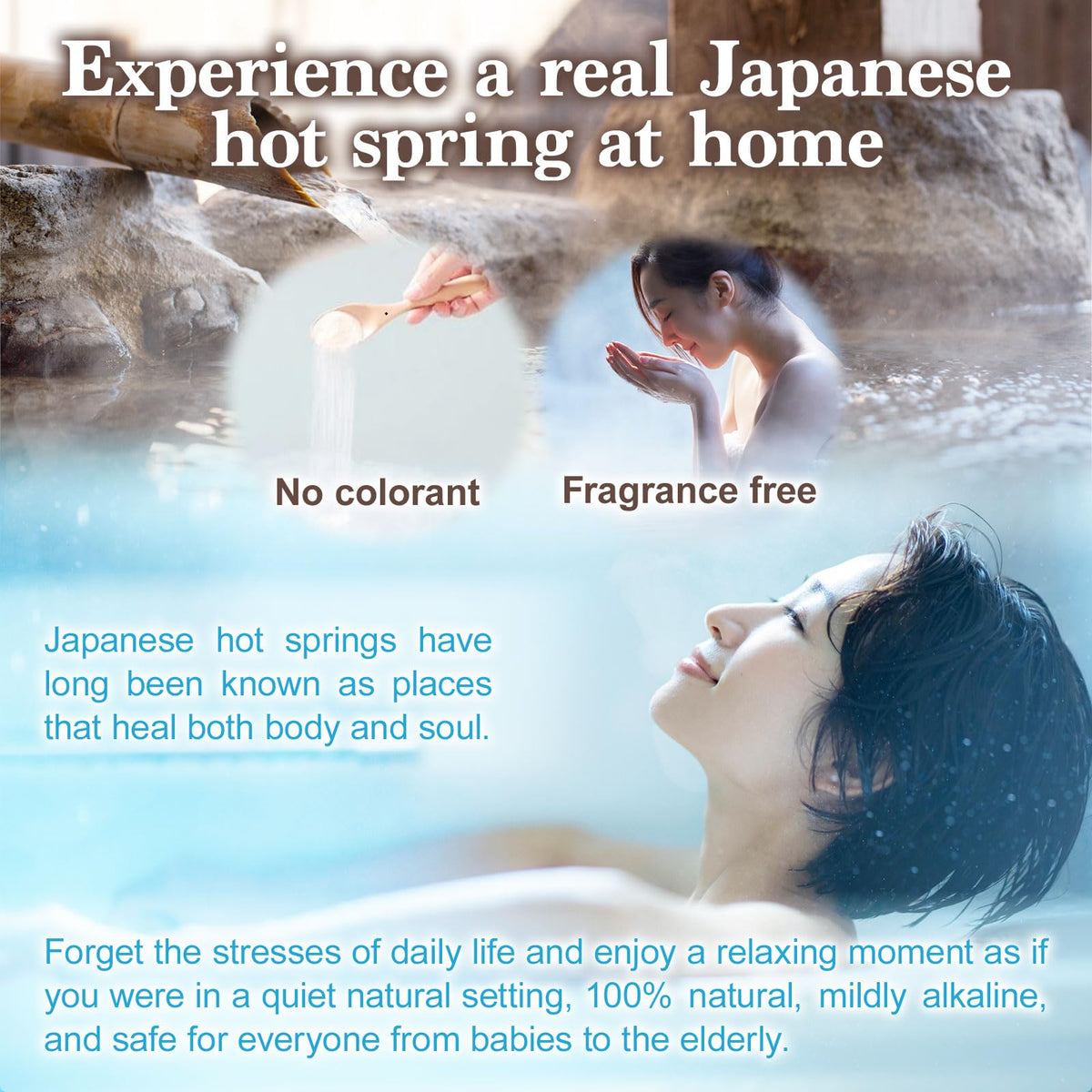 Dissolving Yunohana bath salts creates silky, hydrated skin