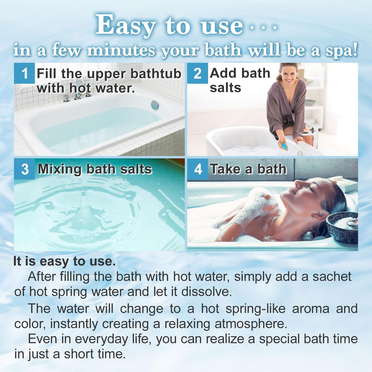Skin-softening minerals from Yunohana bath salts for smooth, hydrated skin