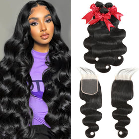 Jarama 12A body wave bundles with closure in 18-20-22-16 inch for versatile styling.