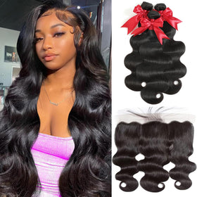JARAMA 12A body wave bundles with frontal in 20-22-24-18 inch for versatile sew-in looks