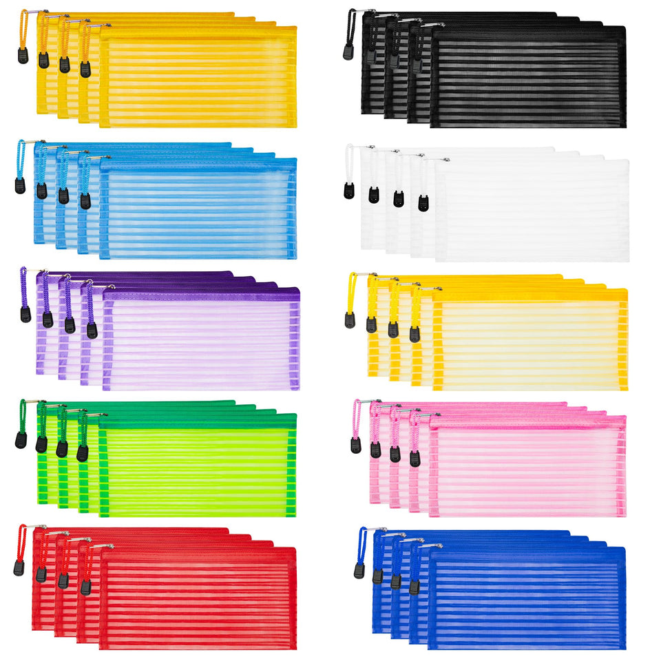 Jarlink 40-pack zipper mesh pouches in ten colors for organized storage.