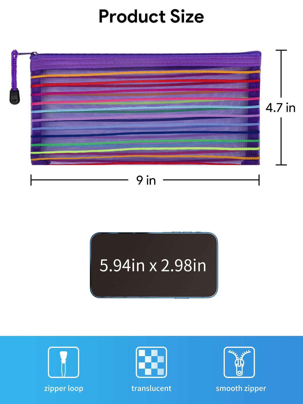 Jarlink ten-color zipper pouches in vibrant hues for easy organization.