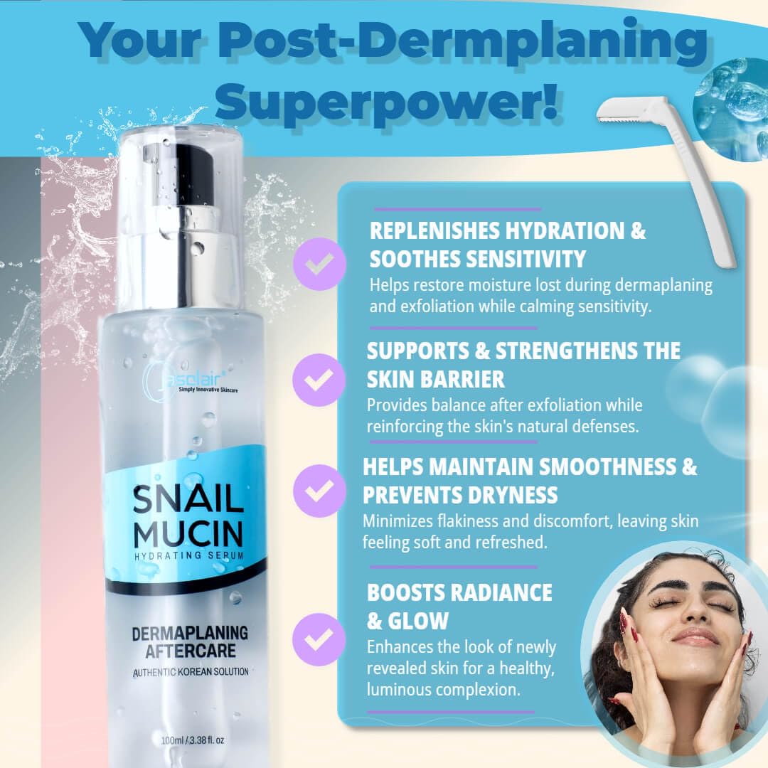Jasclair snail mucin serum demonstrates post-dermaplaning application with soothing hydration