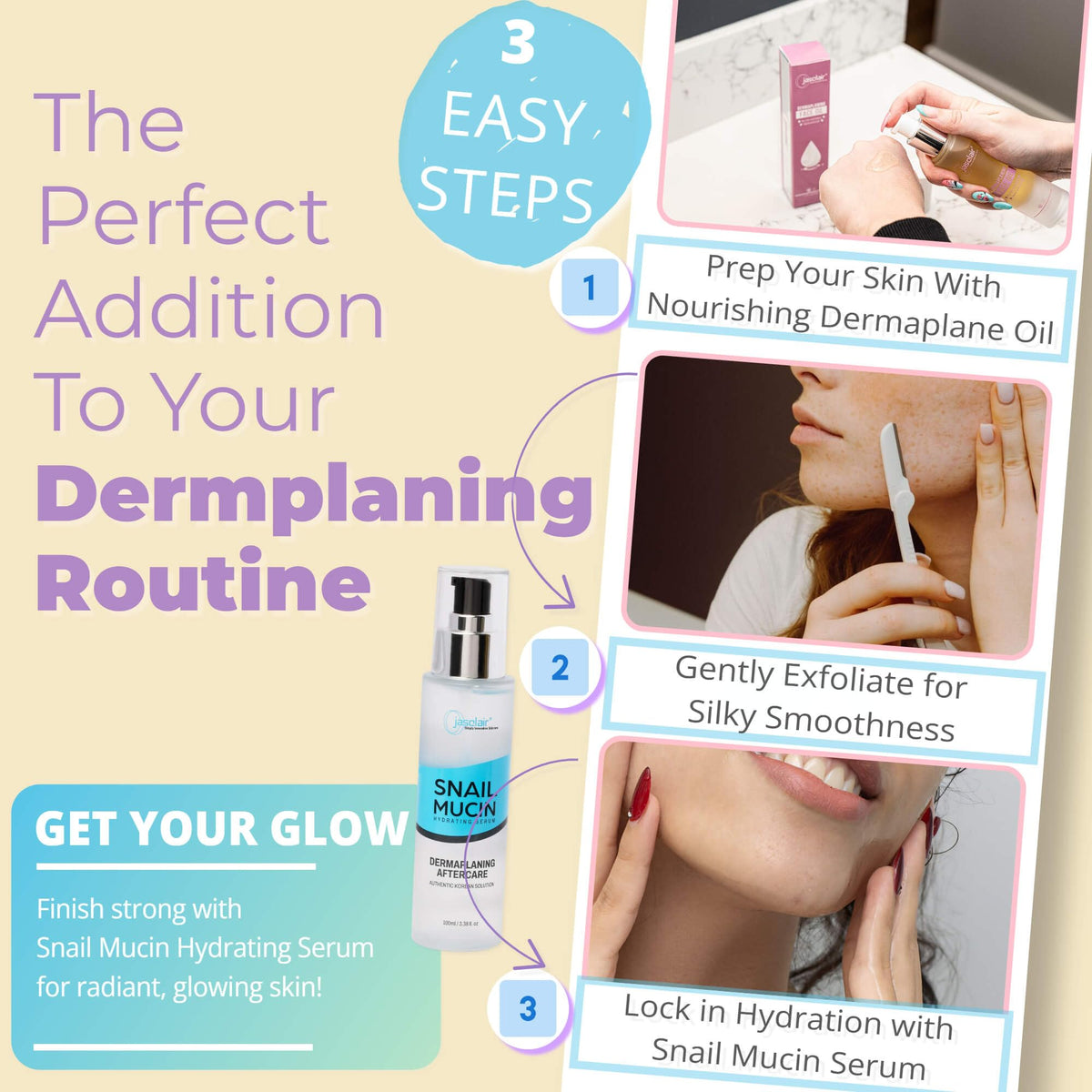 Jasclair snail mucin serum ingredients illustration emphasizes nourishing components
