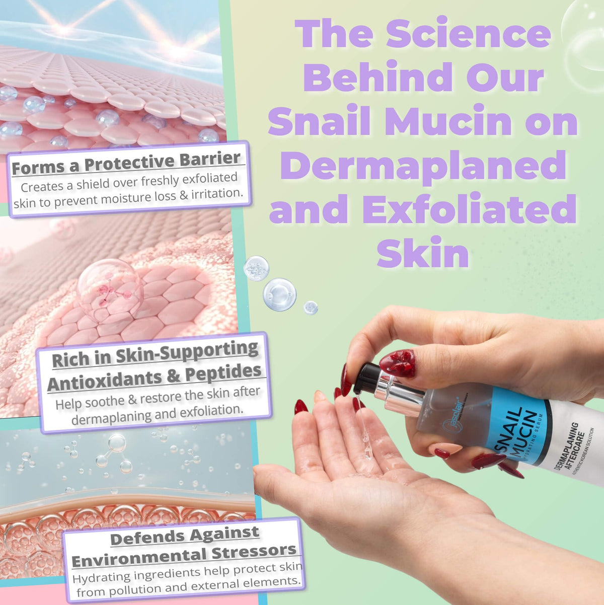 Jasclair snail mucin serum packaging reflects premium, user-friendly skincare