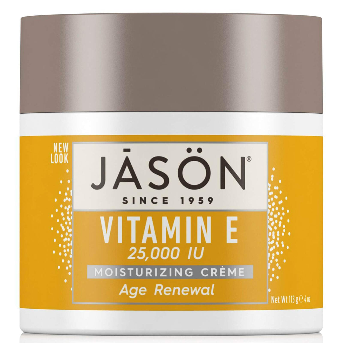 Jason Age Renewal Vitamin E creme bottle for daily skin hydration.