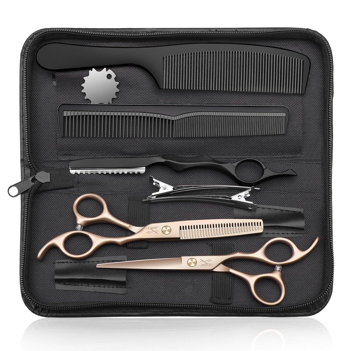 JASON hair cutting scissors straight 6.0 rosegold in hand for precise cuts
