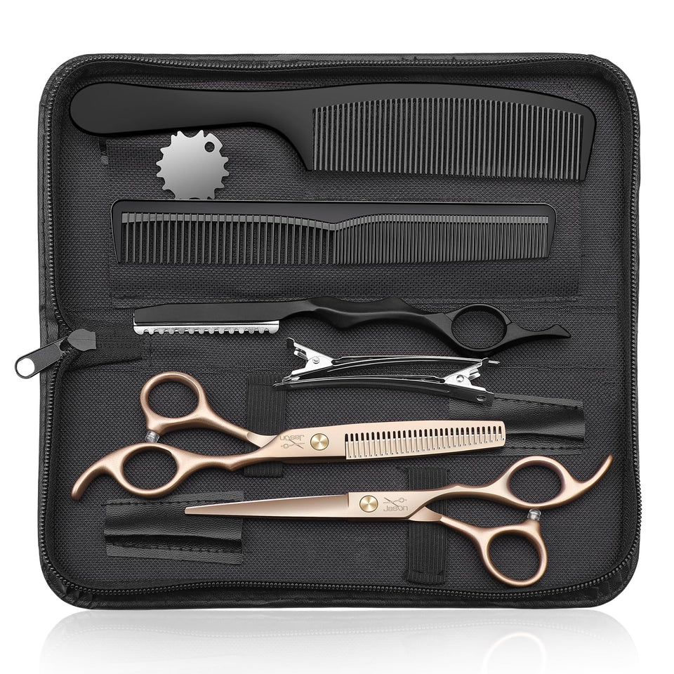JASON hair cutting scissors straight 6.0 rosegold in hand for precise cuts