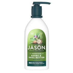 JASON Herbs and Shea Butter Body Wash bottle with eco-packaging showing gentle cleansing