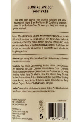 Jason Satin Shower Apricot foamy lather suggests gentle cleansing and moisturizing.