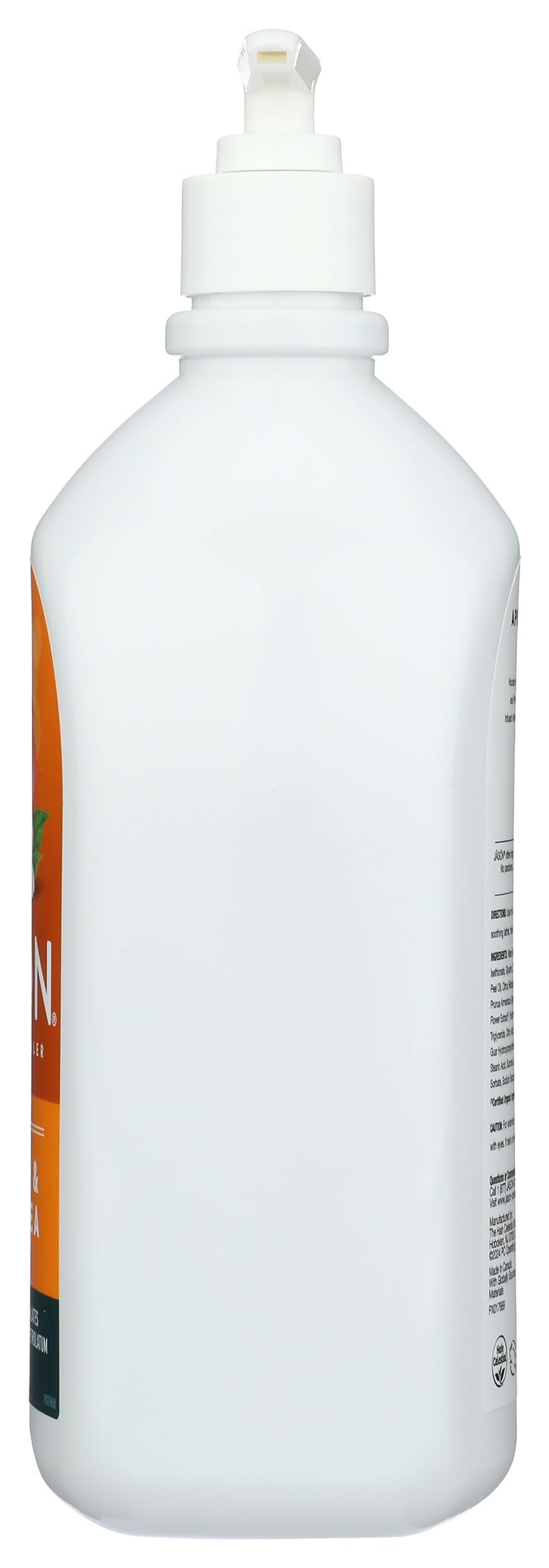 Jason Satin Shower Apricot packaging on shelf conveys cruelty-free, 30 oz size.
