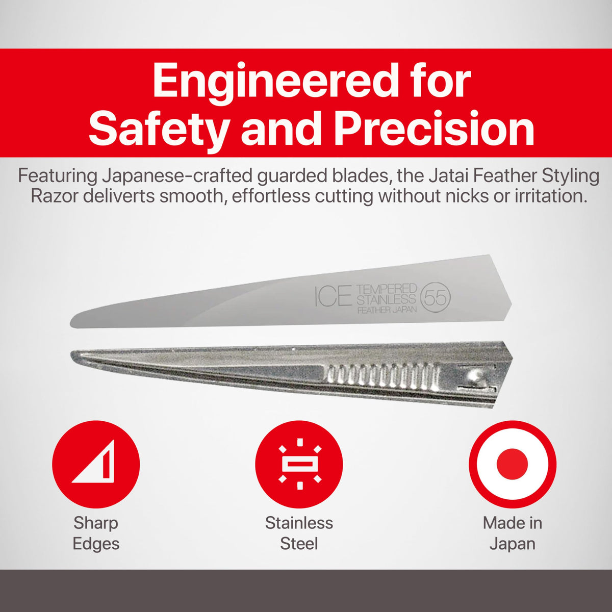 Jatai Feather no-nip tip blades shown in action for smooth, safe cutting