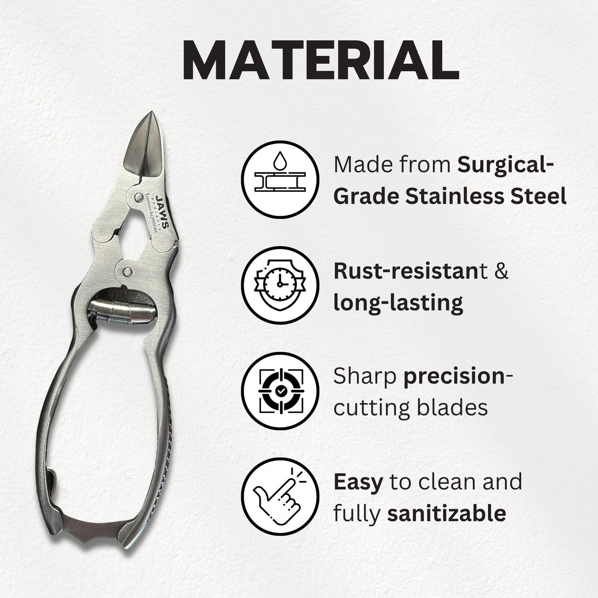 Jaws Podiatry double-action mechanism close-up enables easier leverage.