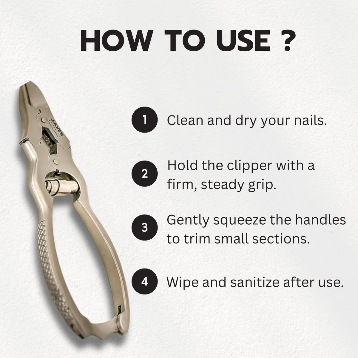Jaws Podiatry ergonomic handle design reduces hand fatigue during use.