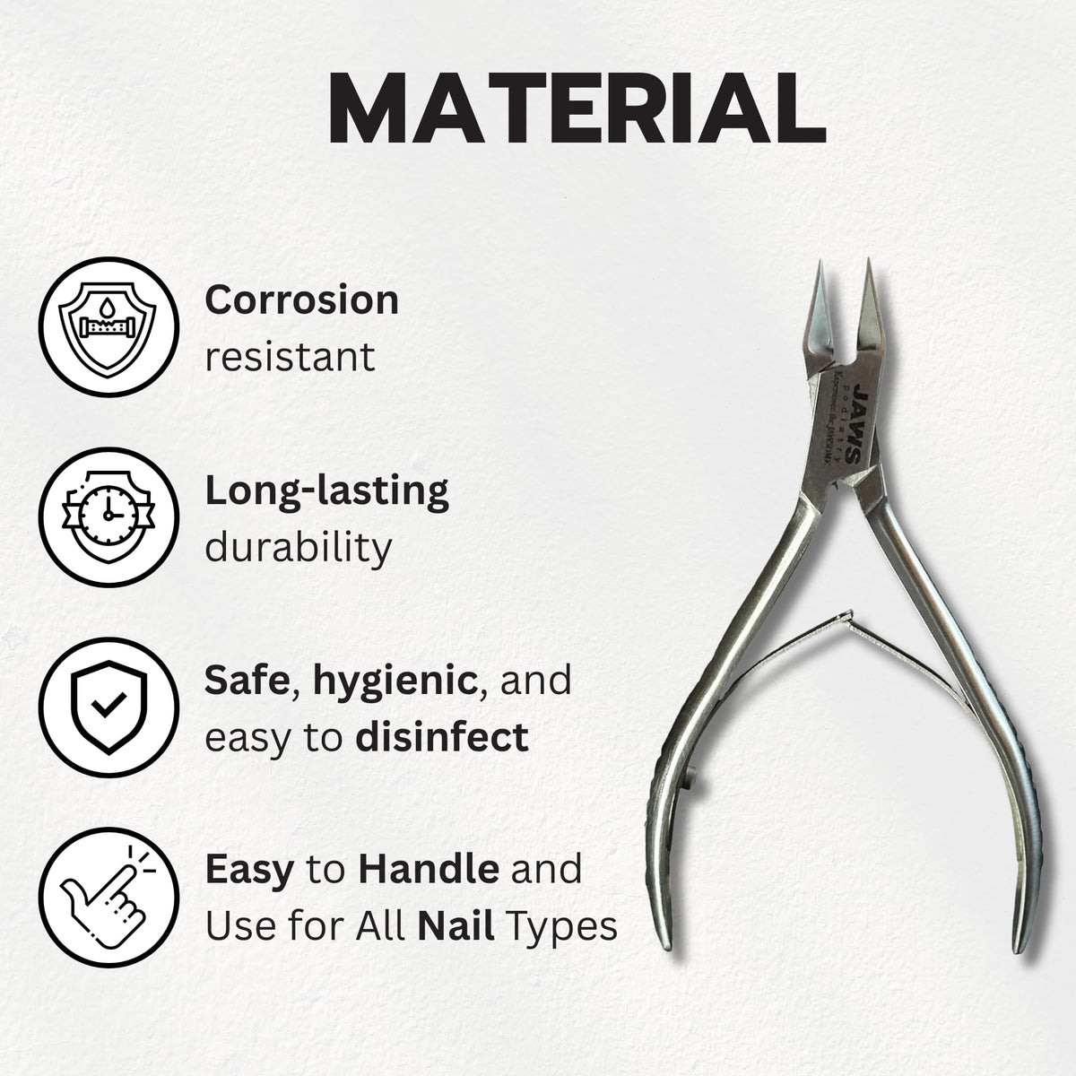 Jaws Podiatry precision double-action cutting shown for clean, even trims