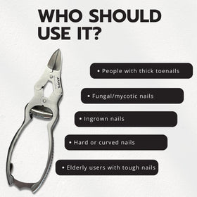Jaws Podiatry clipper tackling thick nails for clean cuts.