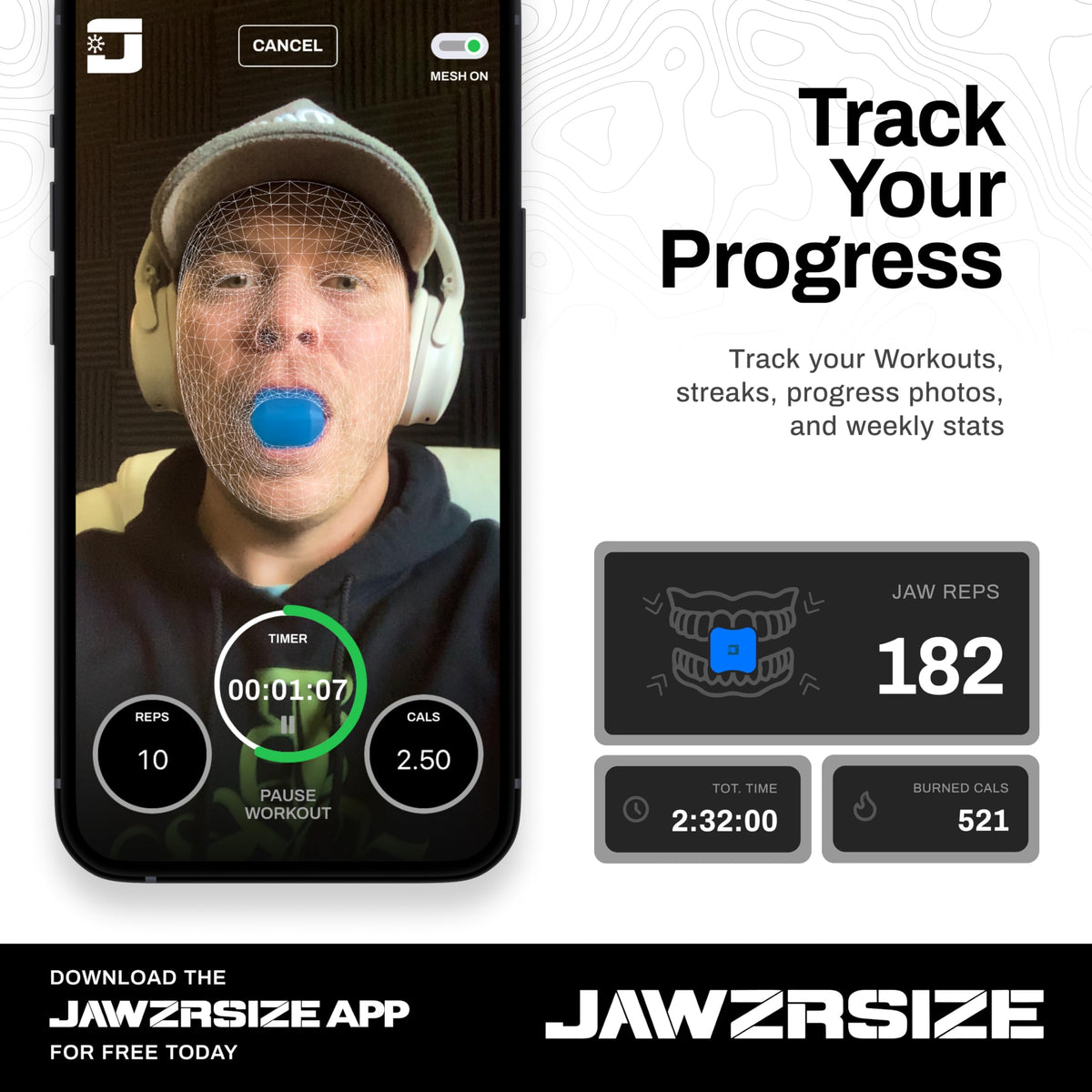 Jawzrsize on the go use device shown during daily routine for portable facial workouts.