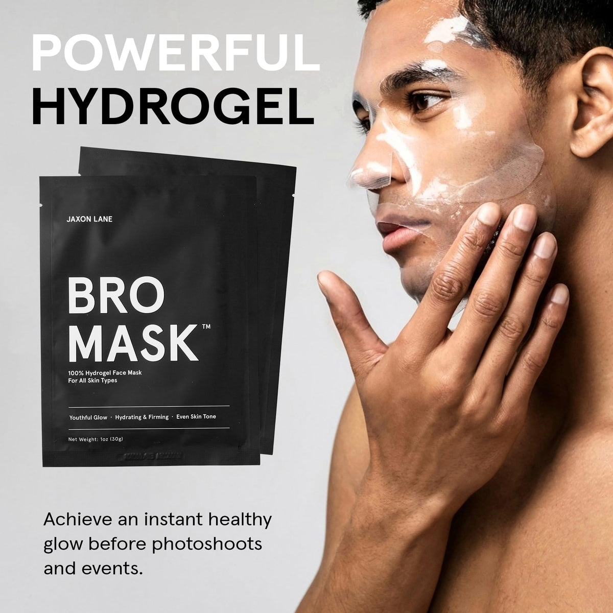 The hydrogel texture of JAXON LANE BRO MASK delivers a cooling, hydrating feel.