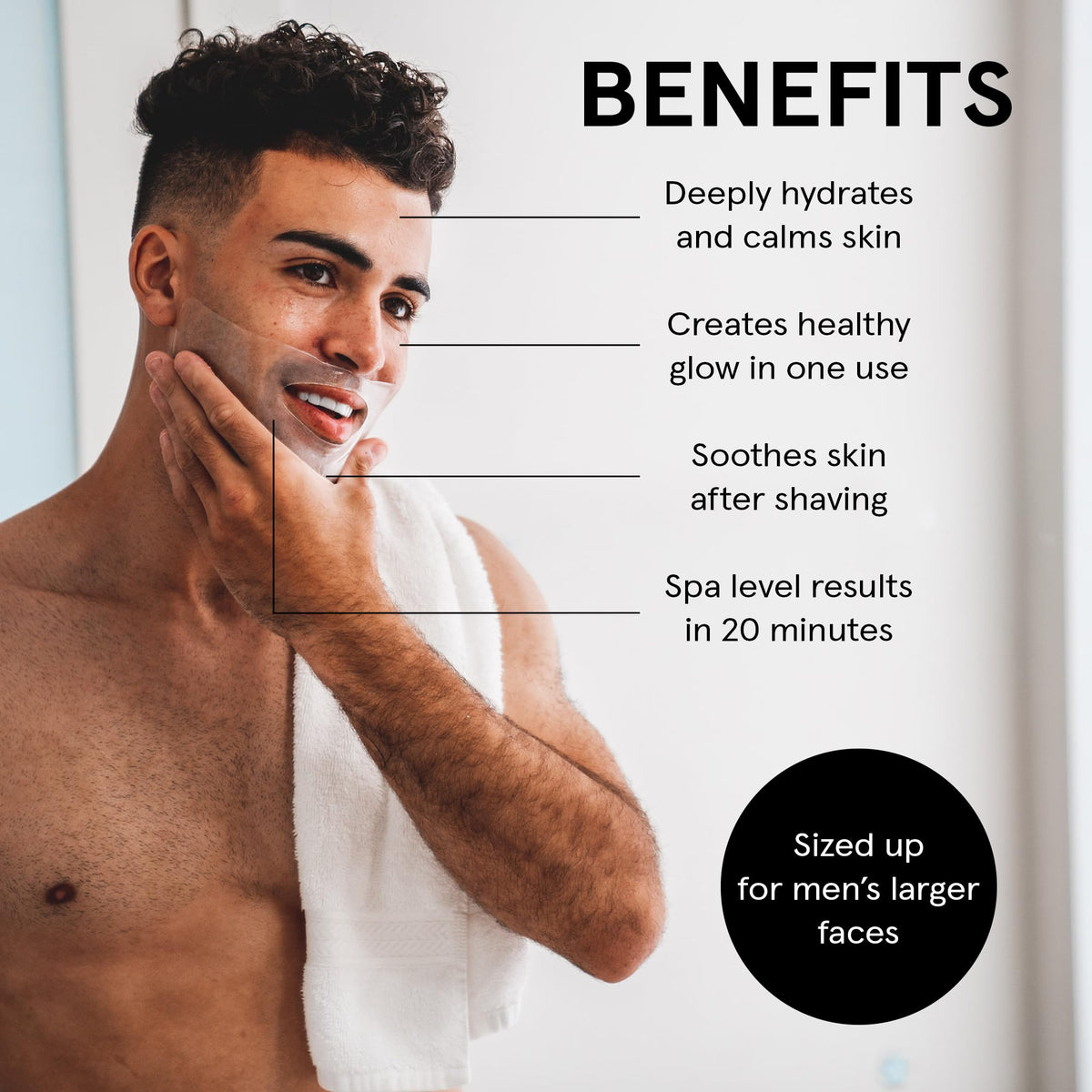 Beard-friendly two-piece design fits comfortably around facial hair.