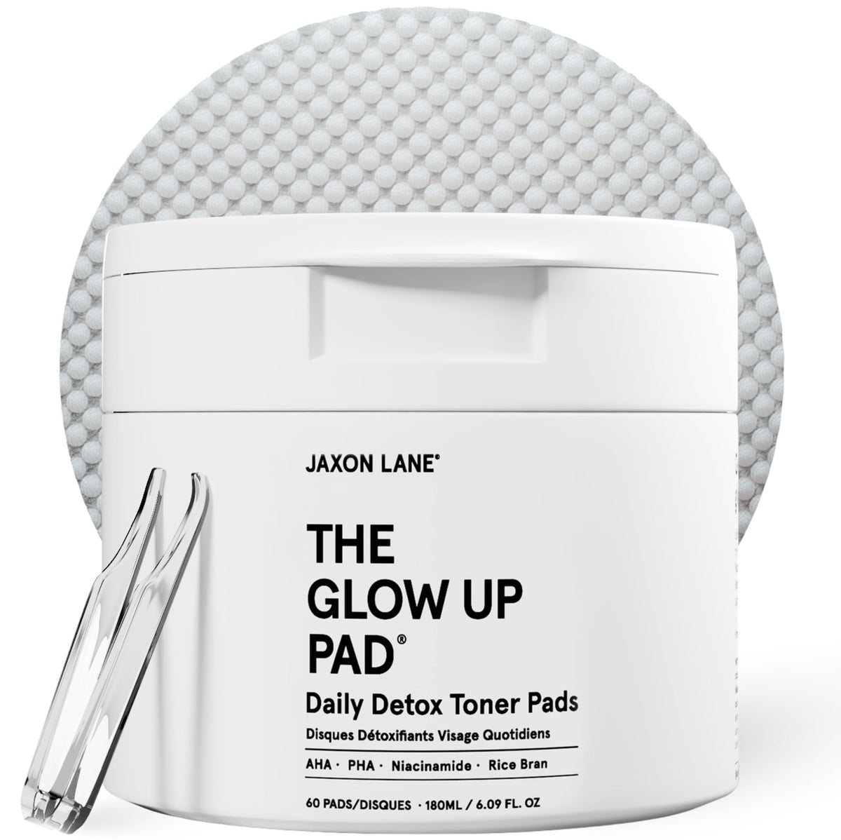 JAXON LANE Rice Toner Pads packaging ready for use, mess-free routine.