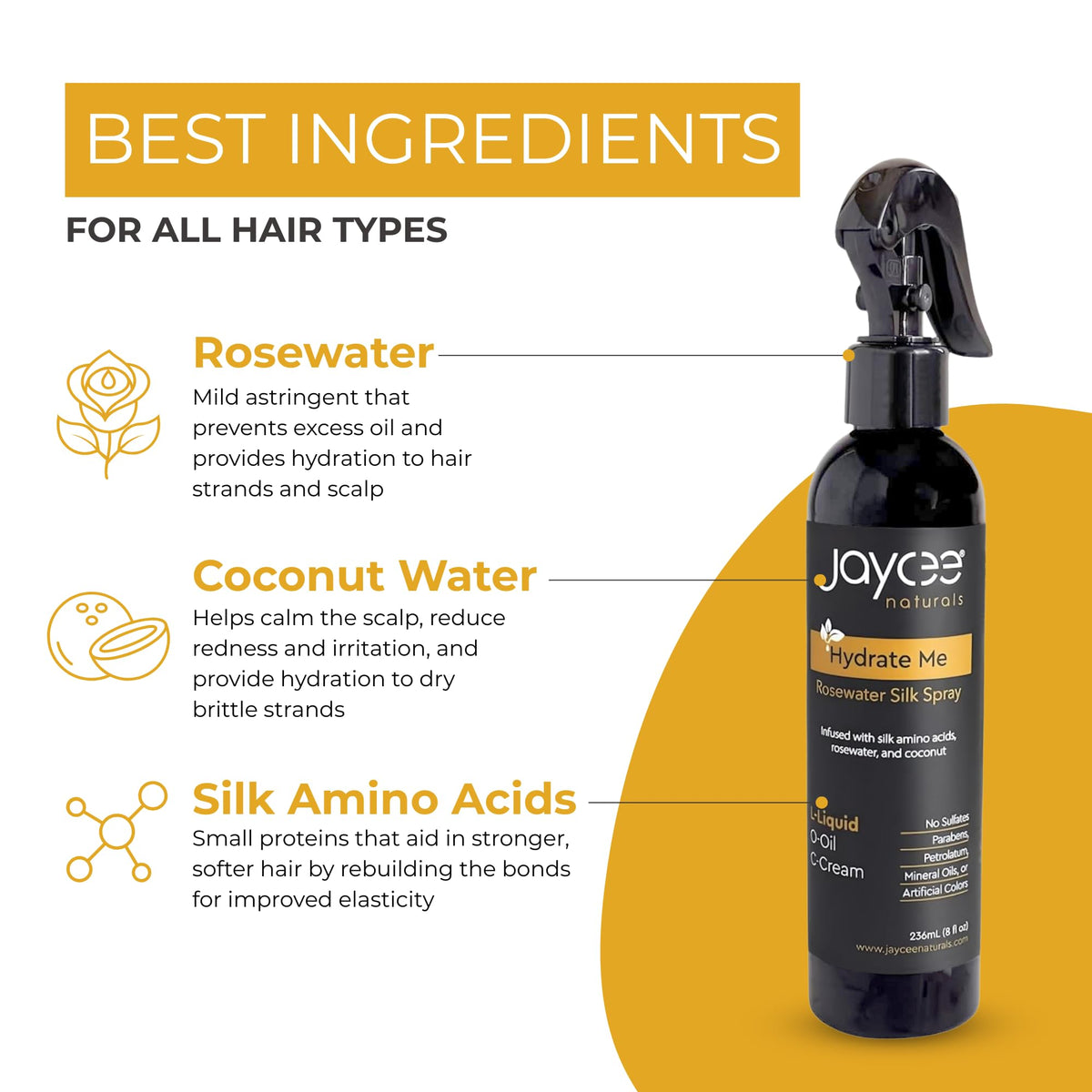 Jaycee Naturals Rosewater close-up highlighting calming aroma and fragrance.