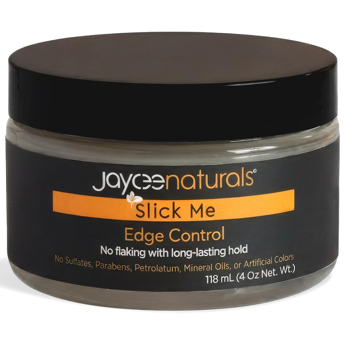 Jaycee Naturals Slick Me Edge Control bottle close-up showing strong hold for textured hair.