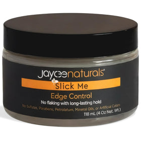 Jaycee Naturals Slick Me Edge Control bottle close-up showing strong hold for textured hair.
