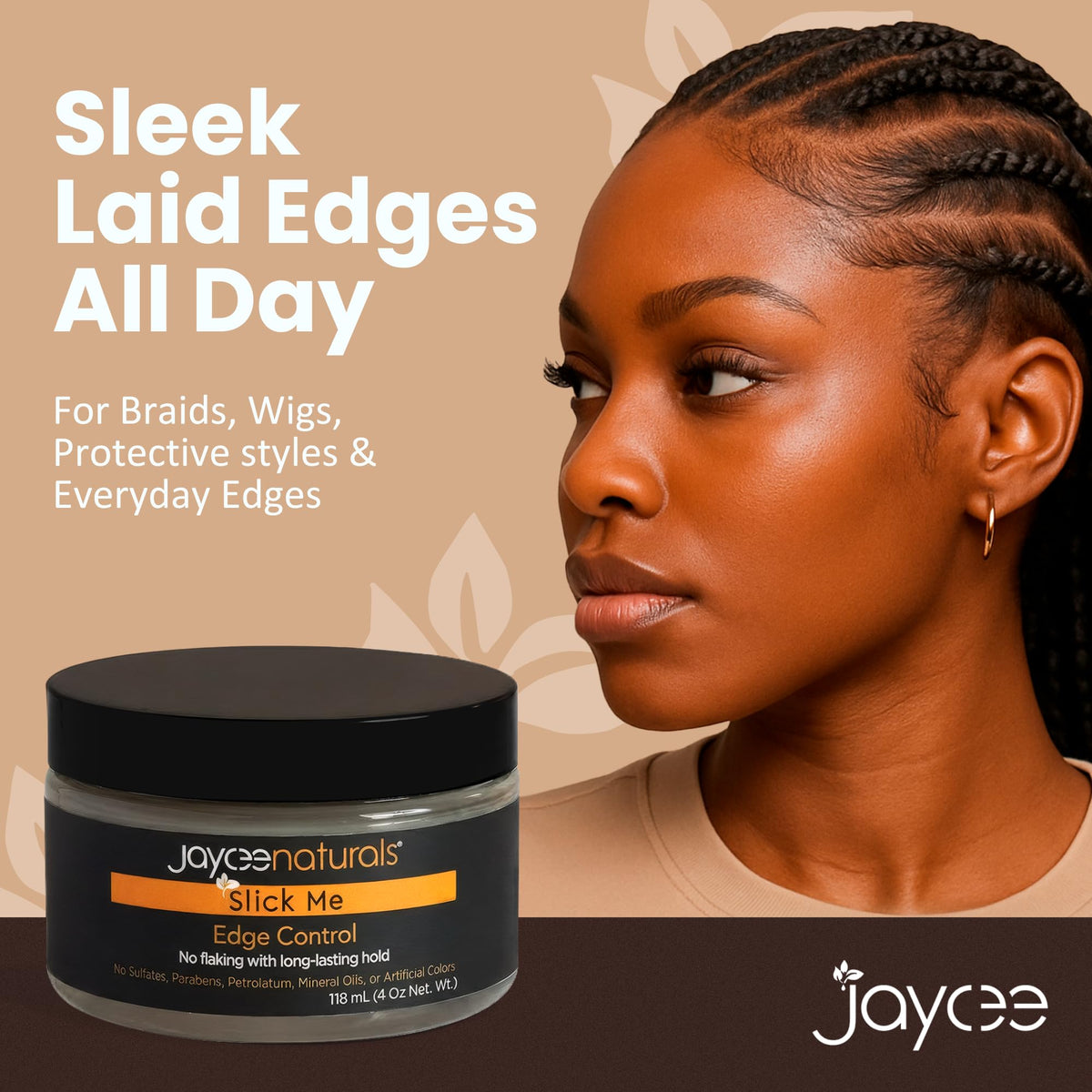 Jaycee Naturals Slick Me Edge Control on 4C hair maintains sleek edges all day.