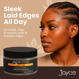 Jaycee Naturals Slick Me Edge Control on 4C hair maintains sleek edges all day.