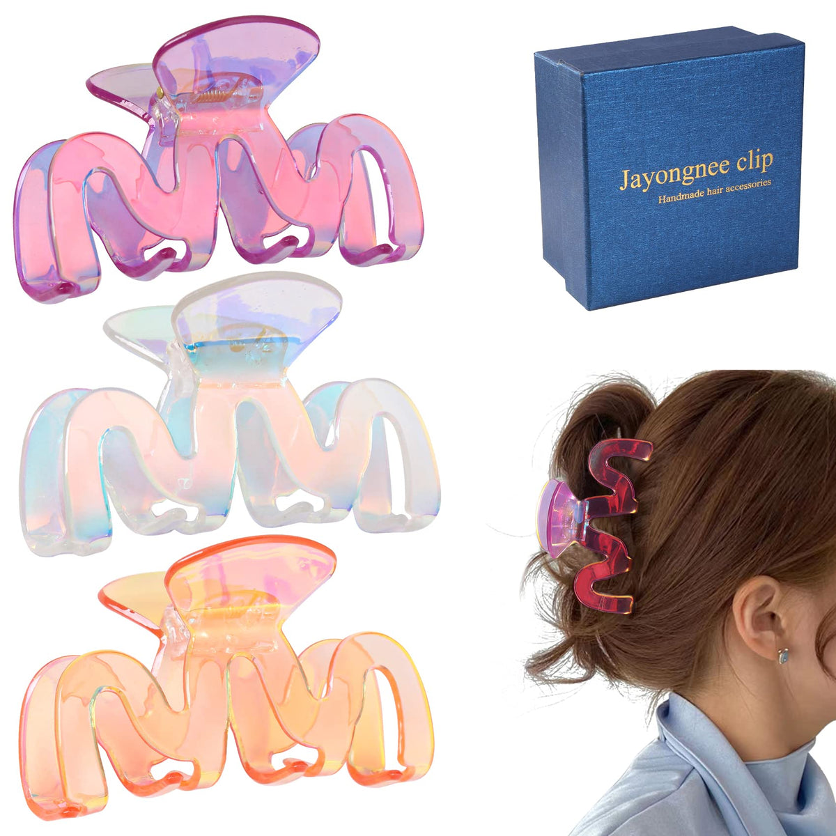 Jayongnee Y2K octopus wave clip in iridescent acrylic with secure grip for all hair types.