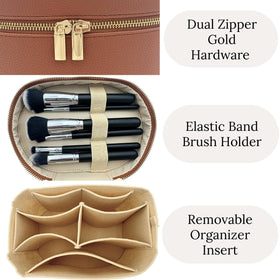 JAZD vanity case removable divider demonstrates organized storage for cosmetics.