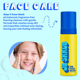 JB SKRUB Face Wash bottle with aloe vera and chia seeds closeup