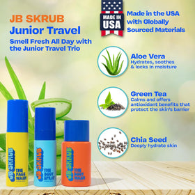 JB SKRUB junior travel trio aloe chia green tea formula supports balanced skin