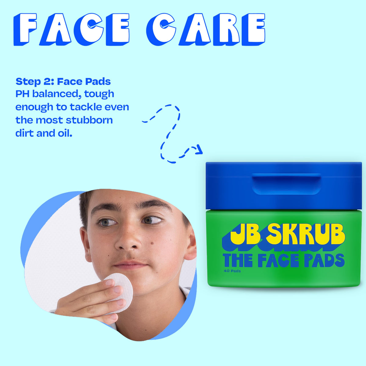 JB SKRUB Toner Pads in use on skin showing gentle exfoliation