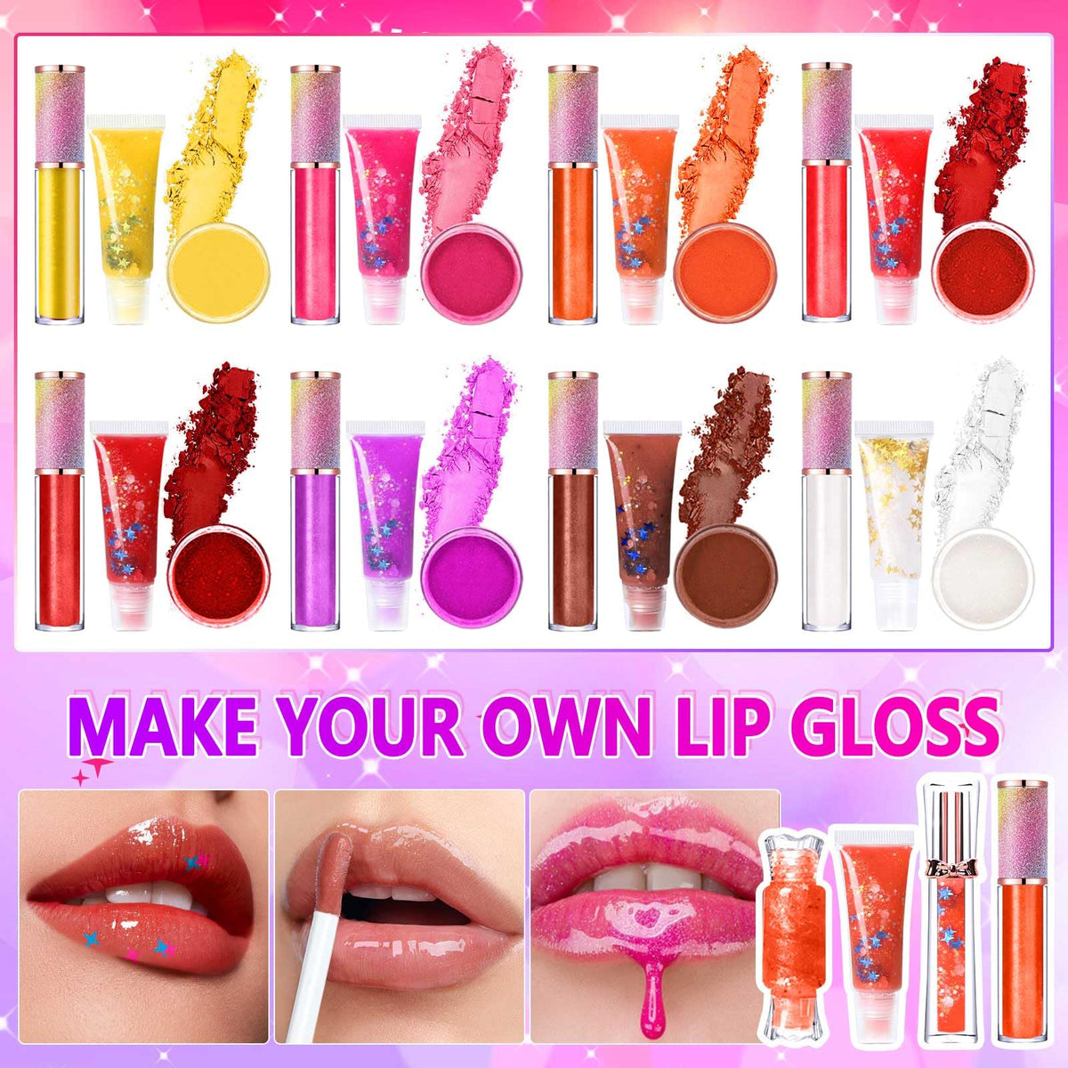 Jcoos glitter pieces add sparkling accents for festive lip looks.