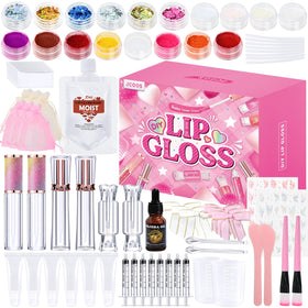 Jcoos lip gloss making kit contents laid out for creative DIY lip gloss projects.
