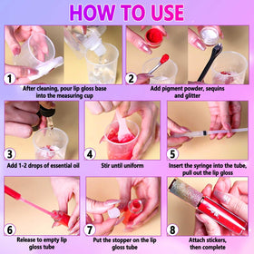 Jcoos measuring cups and tools support precise DIY lip gloss making.