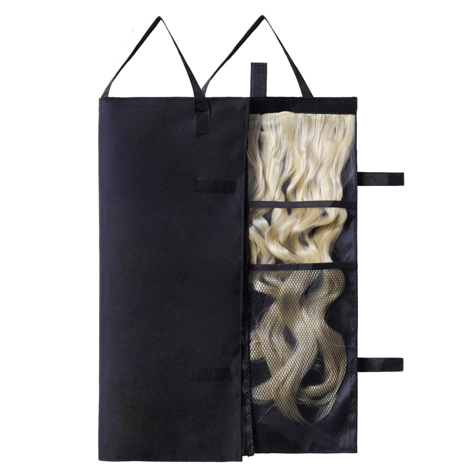 JCWPVA travel halo hair extensions holder bag with PVC protects against dust during travel.