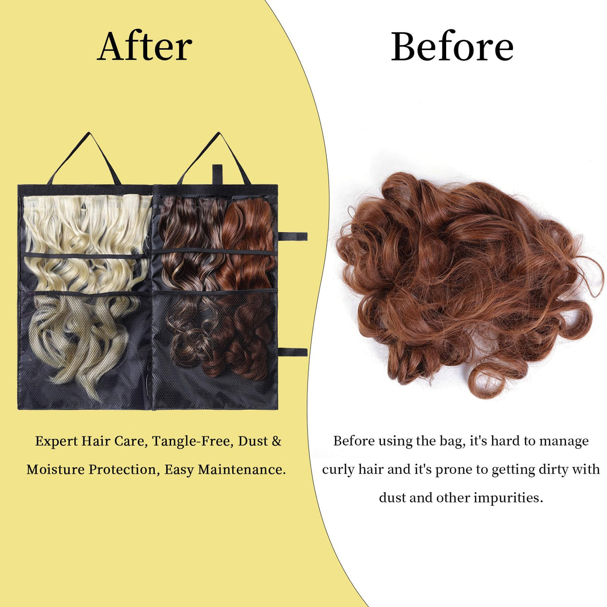 JCWPVA versatile bag fits all wig lengths for travel or home use.