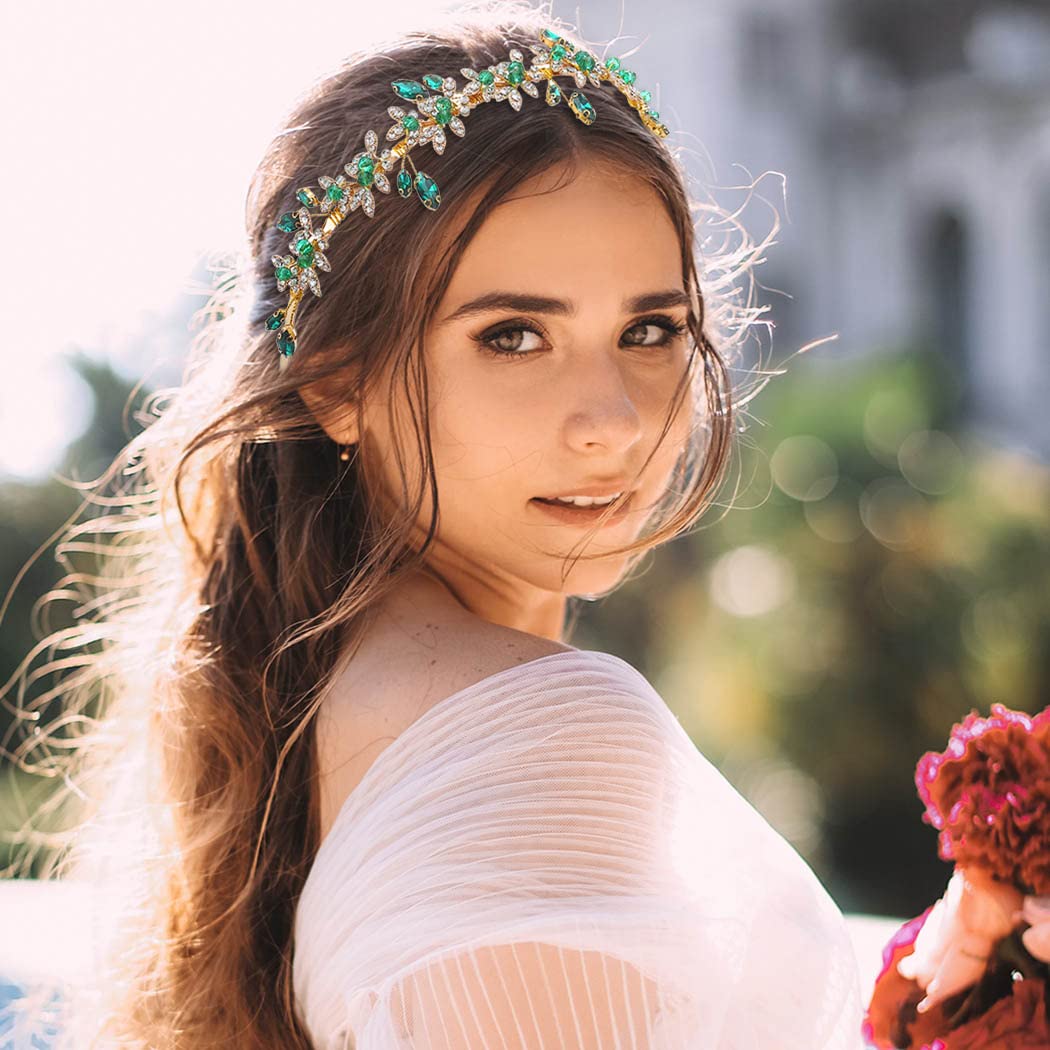 JEAIRTS bridal headpiece with rhinestones enhances an elegant wedding silhouette