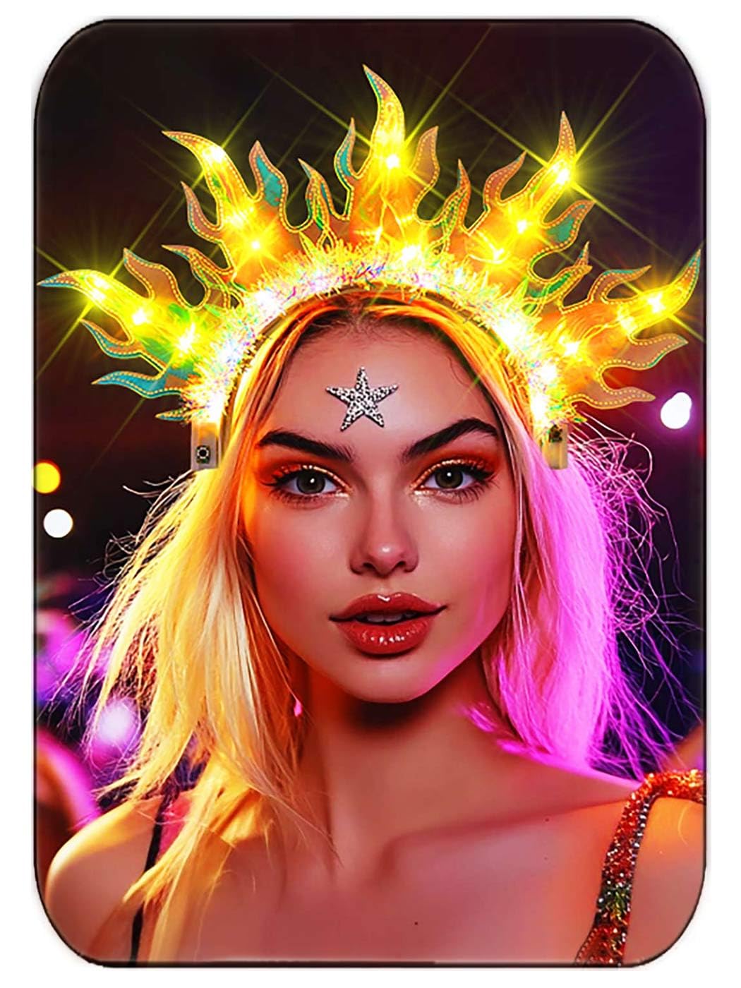 JEAIRTS Light Up Fire Headband glow crown perfect for parties and festivals