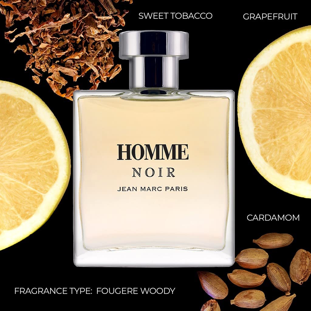 Jean Marc Paris Homme Noir bottle angle, premium presence for evening occasions.