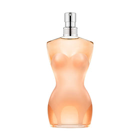 Jean Paul Gaultier Classique bottle close-up with corset silhouette, ideal for gifting.