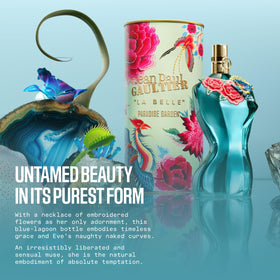 Jean Paul Gaultier La Belle Paradise Garden packaging shot showcases luxury branding.